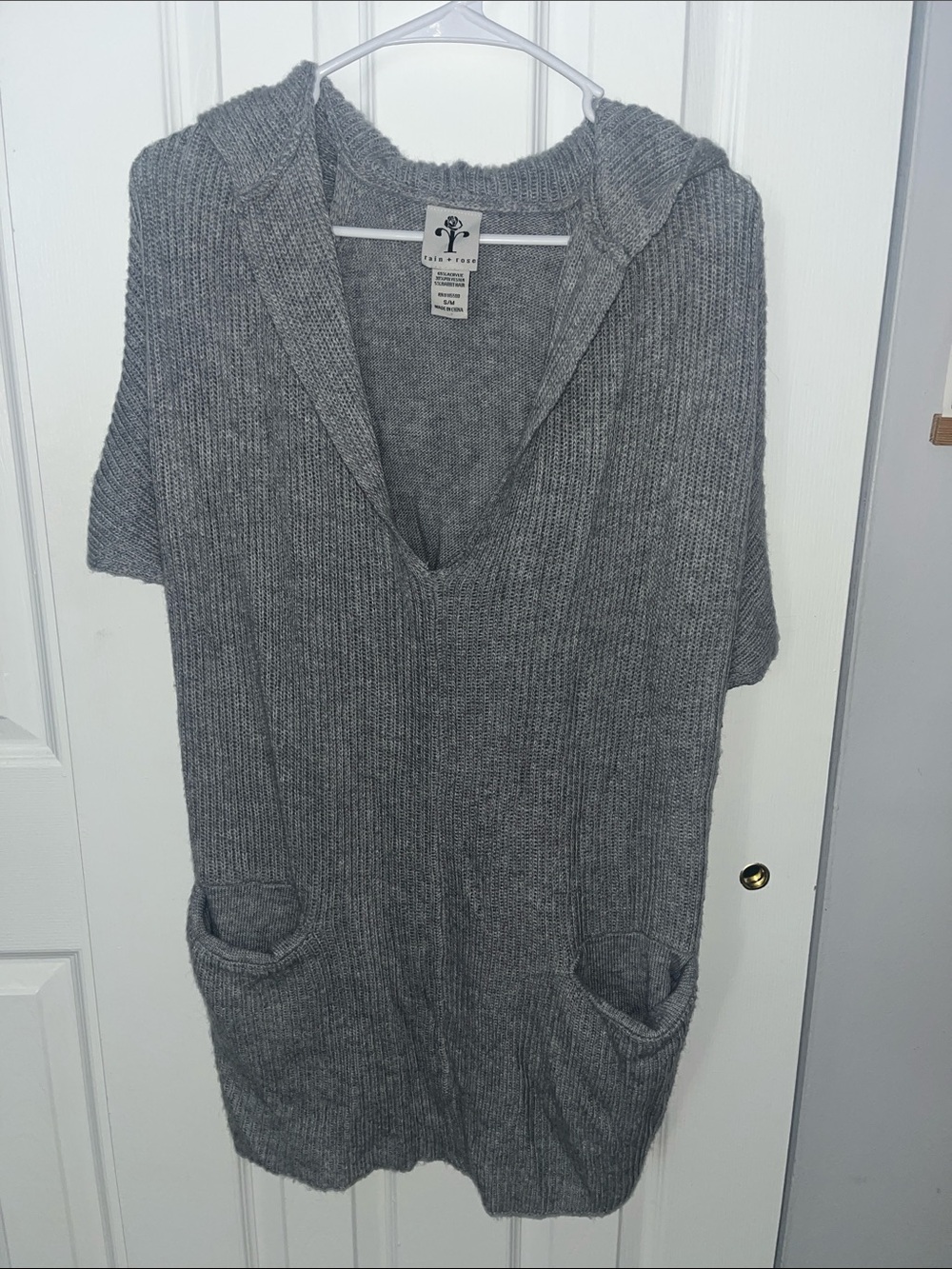 Rain & Rose Naked Zebra Gray V-Neck Hooded Tunic top with Pockets